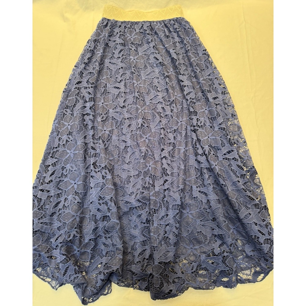 LuLaRoe Womens Sz XXS Lucy Blue Lace Maxi Skirt EUC Crochet Style Lace W/lining